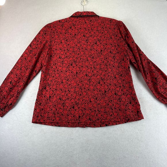 Vintage JUDY BOND Womens 12 Red Black Floral Scroll Button Up Long Sleeve Blouse - Picture 9 of 10